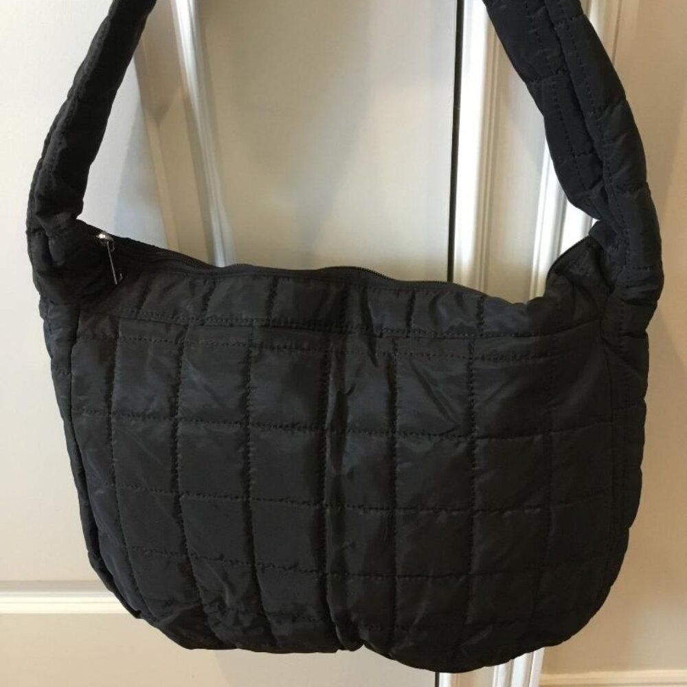 Black Puffer Shoulder Tote Bag Quilted Zipper Closure Packable to Travel NWOT - Picture 2 of 4